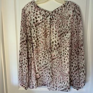 Talbots Ivory grey, pink & black animal print blouse XL EUC